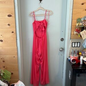 Chic Coral Jumpsuit with Bow Detail